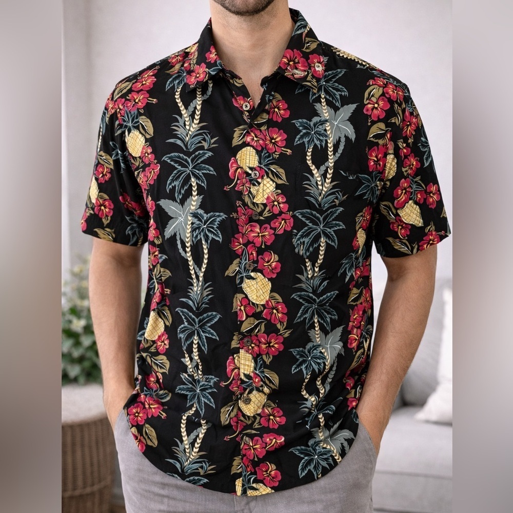 MENS pineapple connections button up BLACK DRESS SHIRT SIZE LARGE L​​